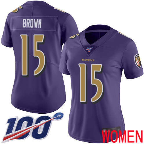 Baltimore Ravens Limited Purple Women Marquise Brown Jersey NFL Football #15 100th Season Rush Vapor Untouchable->youth nfl jersey->Youth Jersey